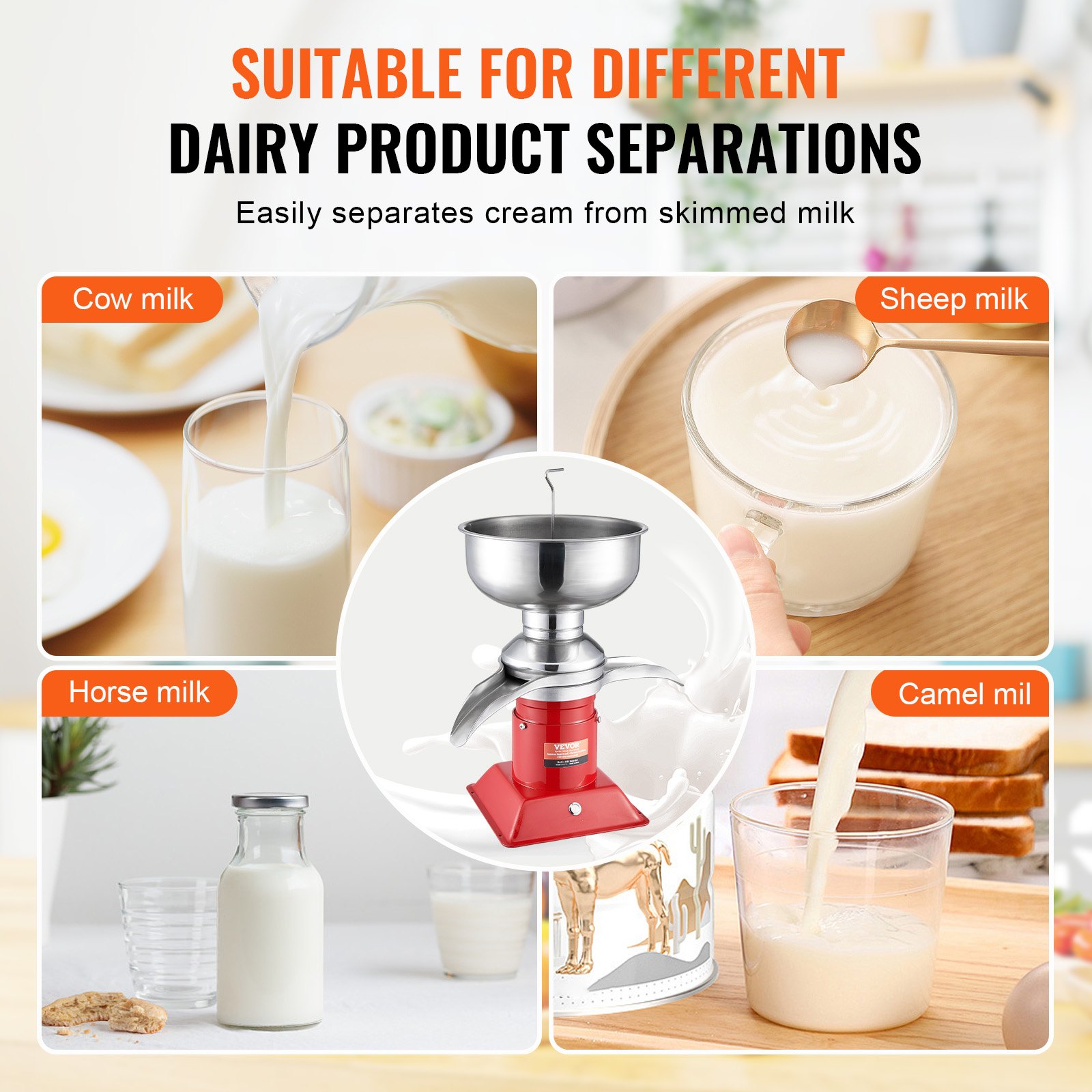 VEVOR Separador de Leche Eléctrico Separador Centrífugo 30 W, Separador Centrífugo de Leche 100 L/H Separador de crema de leche, 10500 RPM Centrífuga de leche multifuncional de Acero inoxidable 304