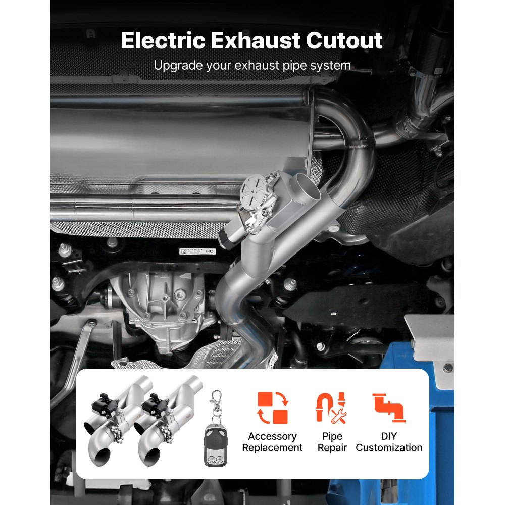 VEVOR Electric Exhaust Cutout, 63.5 mm 2PCS Universal Stainless Steel Exhaust Valve Kit with One Controller Remote Kit, Cut Out Valve, Y Pipe, Remote Control, Fits Trucks, Sedans, Sports Cars, SUVs