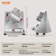 VEVOR Máquina formadora de pizza Prensa de masa eléctrica comercial 3"-12" 260 hojas por hora Laminadora de masa de pizza de acero inoxidable Espesor ajustable para pasteles Pizzerías Panaderías