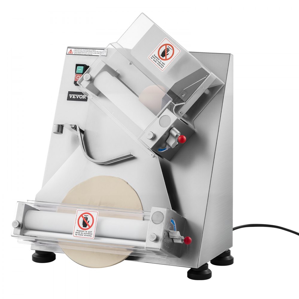 VEVOR Rodillo Laminador de Masa para Pizza, Prensa Automática de Acero Inoxidable de 7,6 a 35,5 cm, 260 Piezas por Hora, Grosor Ajustable, con Tapa para Prensar Masa, 465 x 500 x 640 mm, Plata