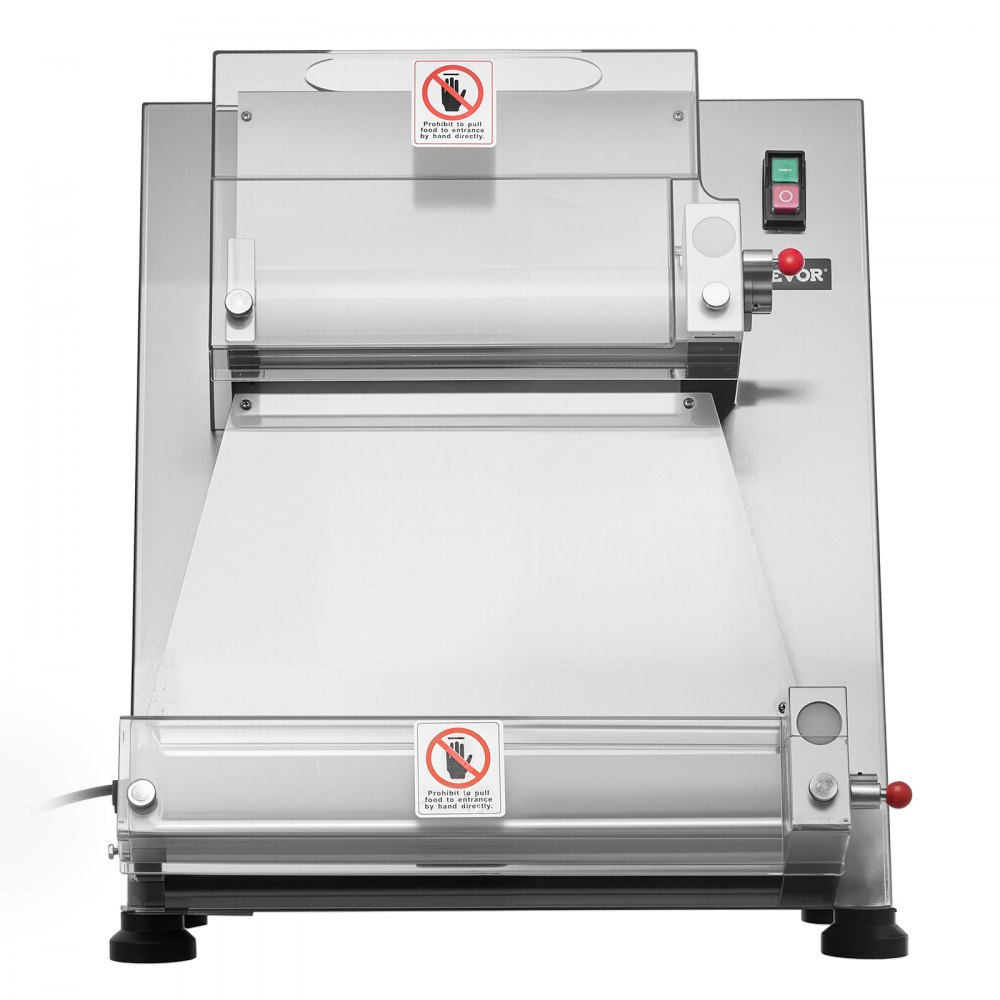 VEVOR Rodillo Laminador de Masa para Pizza, Prensa Semiautomática de Acero Inoxidable 7,6 a 40,6 cm, 390 W, 260 Piezas por Hora, Grosor Ajustable, con Tapa para Prensar Masa, 530 x 520 x 640 mm