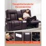VEVOR Sofá Reclinable de 2 Plazas, con Consola Central, Piel Sintética, Puertos USB, Portavasos y Compartimentos, para Dormitorio, Sala de Estar y Oficina, Color Marrón, 160,1 x 166,5 x 82 cm