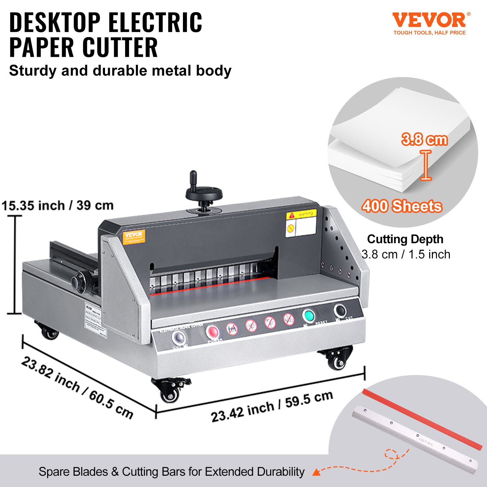 VEVOR Cortadora de Papel Eléctrica, Ancho de Corte de 330,2 mm y Profundidad de Corte de 40 mm Cortadora de Papel de Escritorio con Control por Botones para Hogares, Oficinas, Escuelas e Imprentas