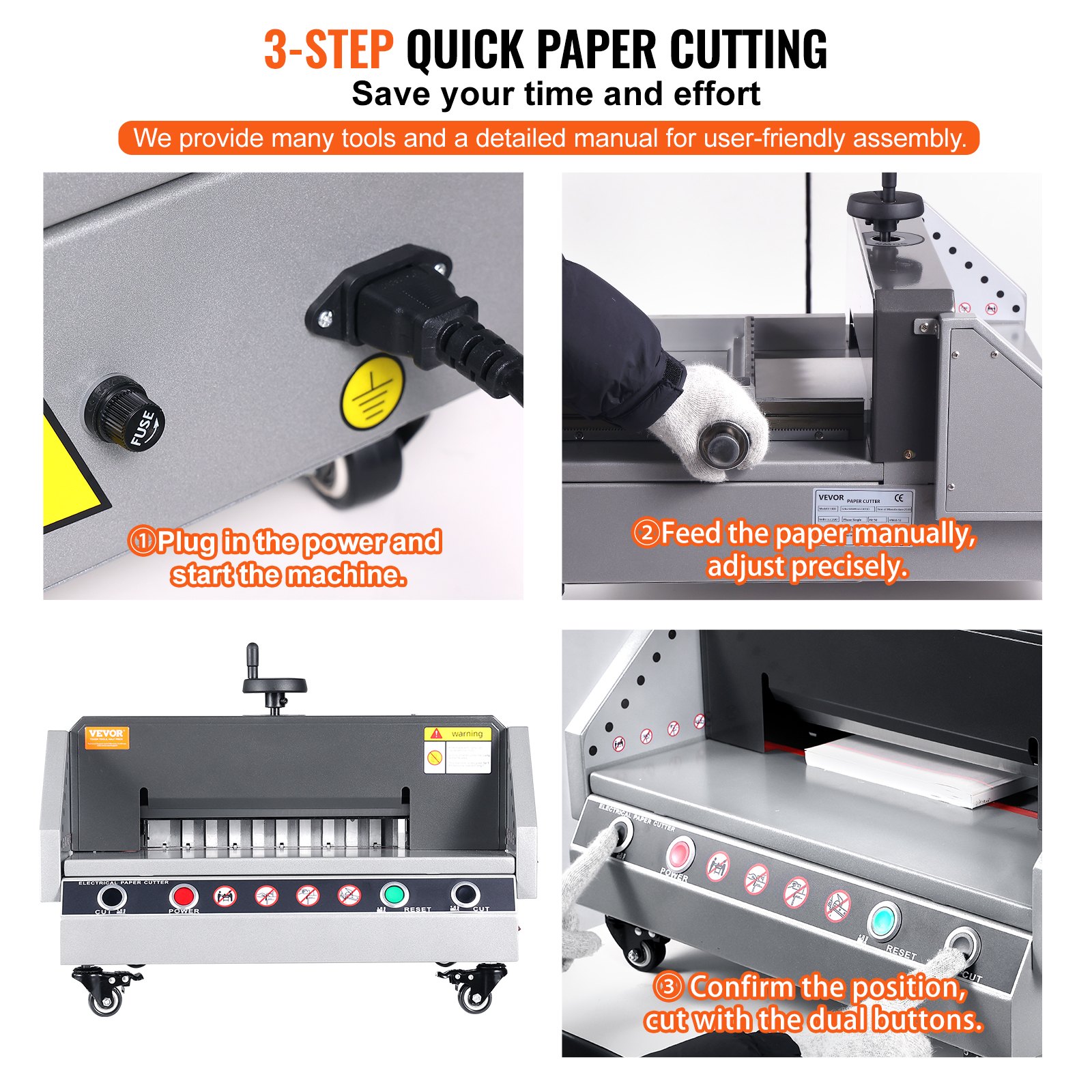 VEVOR Cortadora de Papel Eléctrica, Ancho de Corte de 330,2 mm y Profundidad de Corte de 40 mm Cortadora de Papel de Escritorio con Control por Botones para Hogares, Oficinas, Escuelas e Imprentas