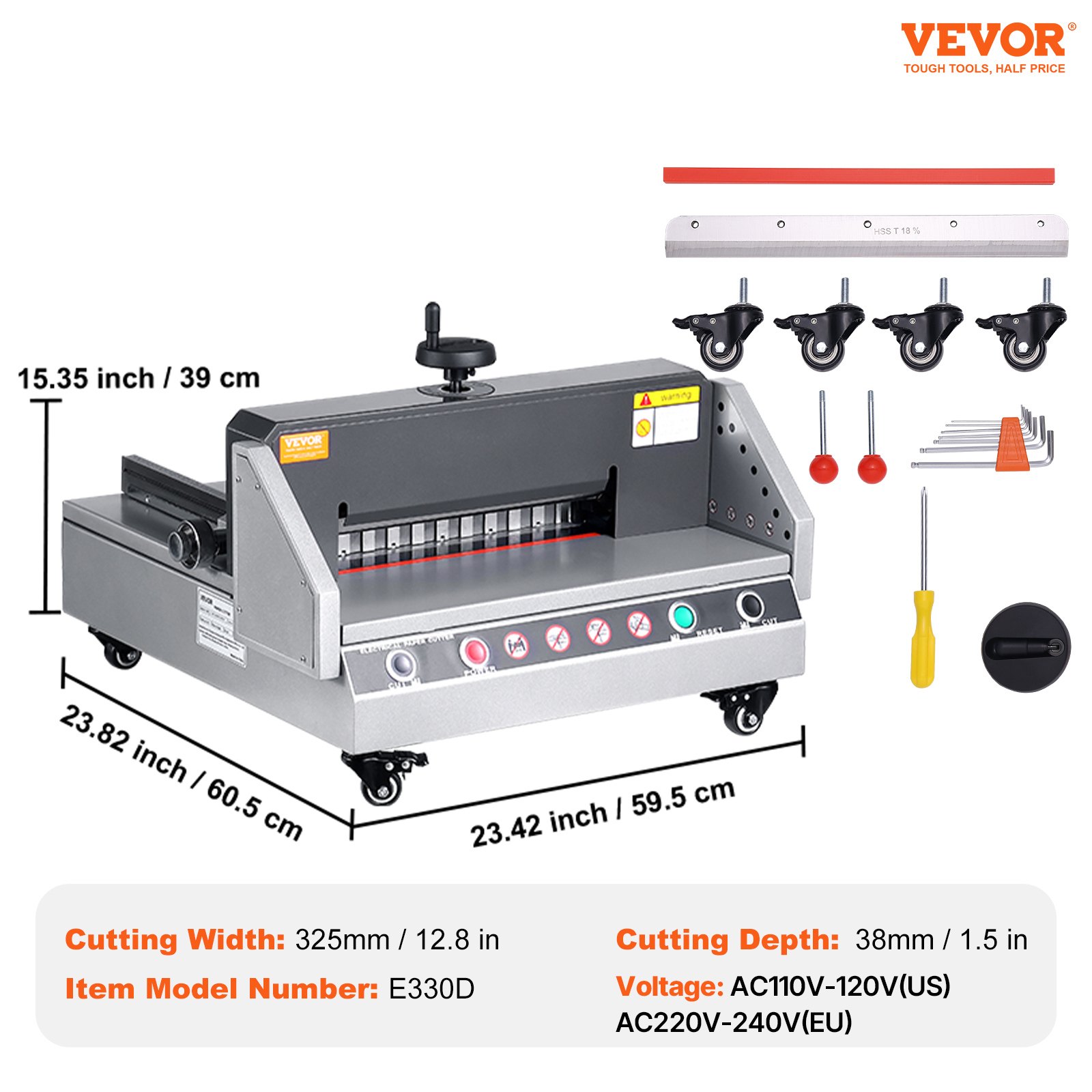 VEVOR Cortadora de Papel Eléctrica, Ancho de Corte de 330,2 mm y Profundidad de Corte de 40 mm Cortadora de Papel de Escritorio con Control por Botones para Hogares, Oficinas, Escuelas e Imprentas