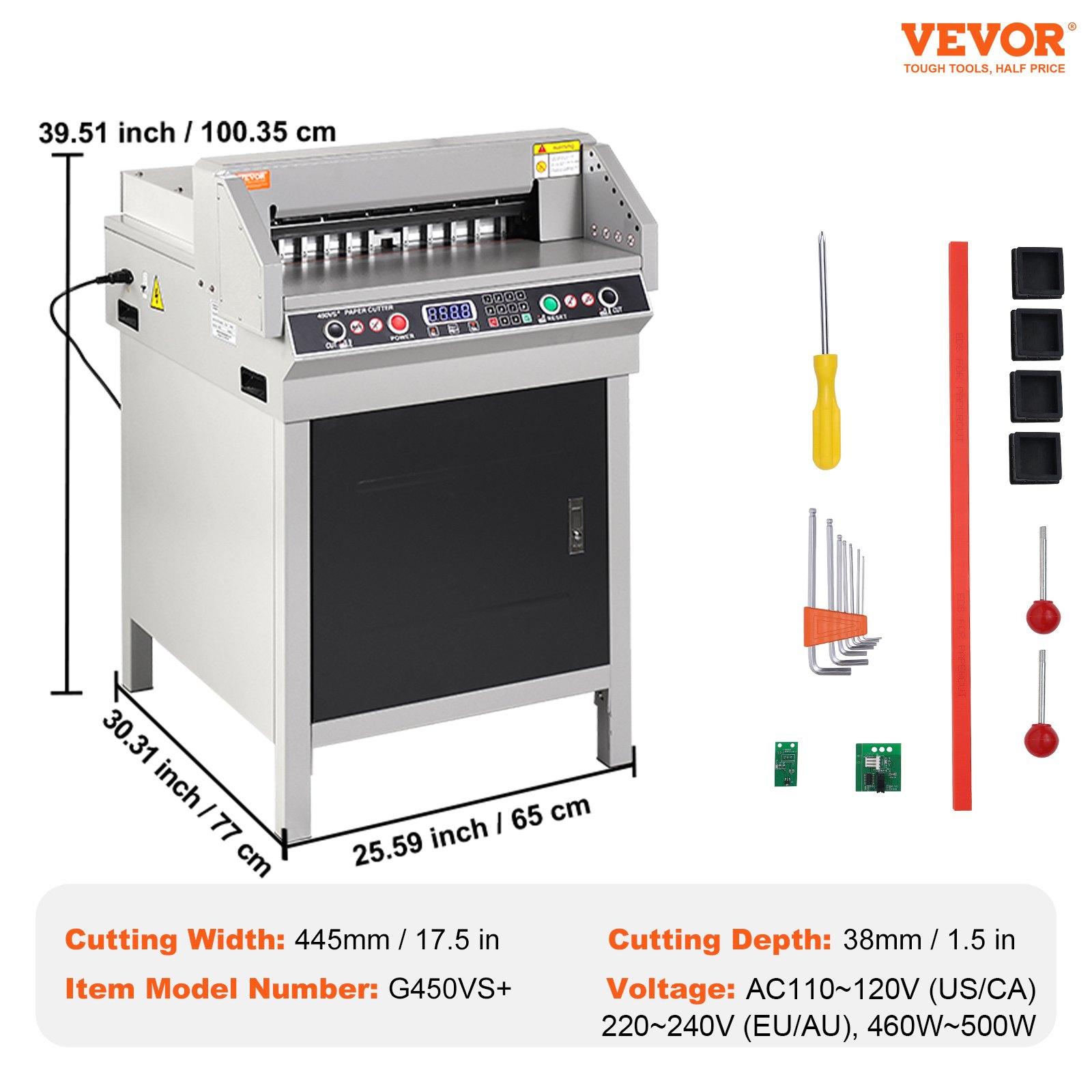 VEVOR Cortadora de Papel Eléctrica Corte Máximo de 450 mm Grosor de Corte de 40 mm Máquina Cortadora de Papel de Alta Resistencia pantalla LCD con Control de Botones Ideal para Oficina, Laboratorio