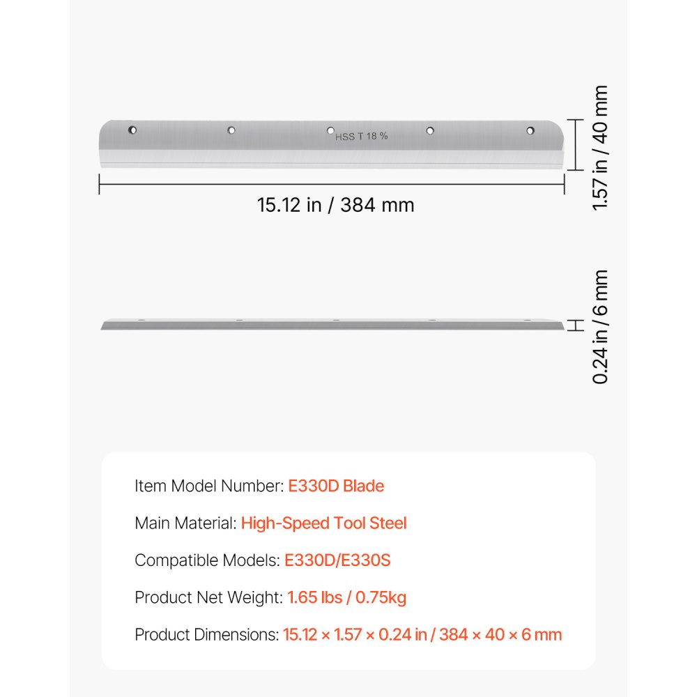 VEVOR Cuchilla para Cortador de Papel, Repuesto de Cuchilla de Acero Resistente, Cuchilla de Repuesto para Máquina Cortadora de Papel, 503 x 43 x 6 mm Apta para Cortadora Profesional E330D/E330S