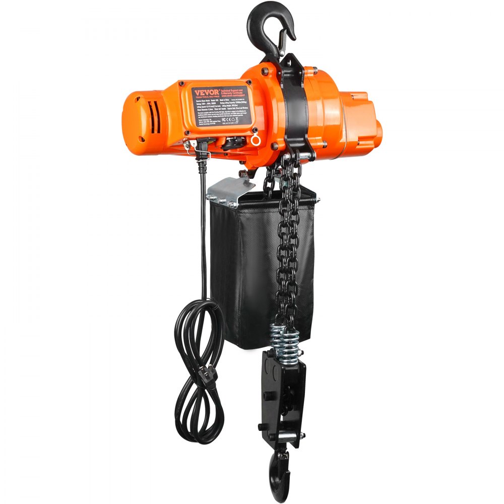 Polipasto de cadena eléctrico VEVOR, carga de 2200 lb, altura de elevación de 20 pies, velocidad de 6,9 pies/min, 230 V, grúa aérea monofásica con cadena, control remoto inalámbrico de 328 pies y con cable de 15 pies para garaje, tienda y hogar