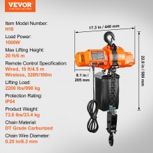 VEVOR Polipasto de Cadena Eléctrico Monofásico Carga de 998 kg Elevación de 6 m