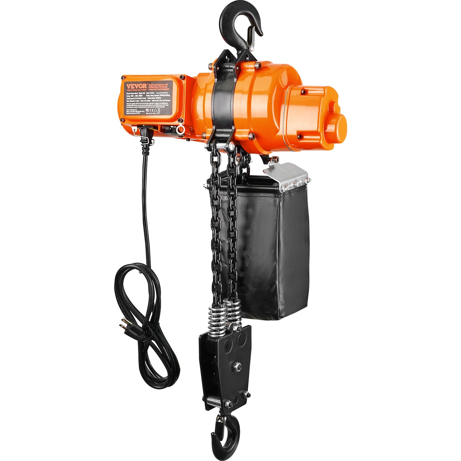 Polipasto de cadena eléctrico VEVOR, carga de 2200 lb, altura de elevación de 20 pies, velocidad de 6,9 pies/min, 230 V, grúa aérea monofásica con cadena, control remoto inalámbrico de 328 pies y con cable de 15 pies para garaje, tienda y hogar