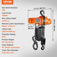 VEVOR Polipasto de Cadena Eléctrico Monofásico Carga de 998 kg Elevación de 3 m