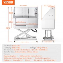 VEVOR Bañera Eléctrica para Peluquería Canina 127 cm Bañera de Acero Inoxidable para Mascotas Perros Gatos con Caja de Jabón, Grifo, Carga de 150 kg Bañera para Mascotas, Hogar, Puerta Izquierda