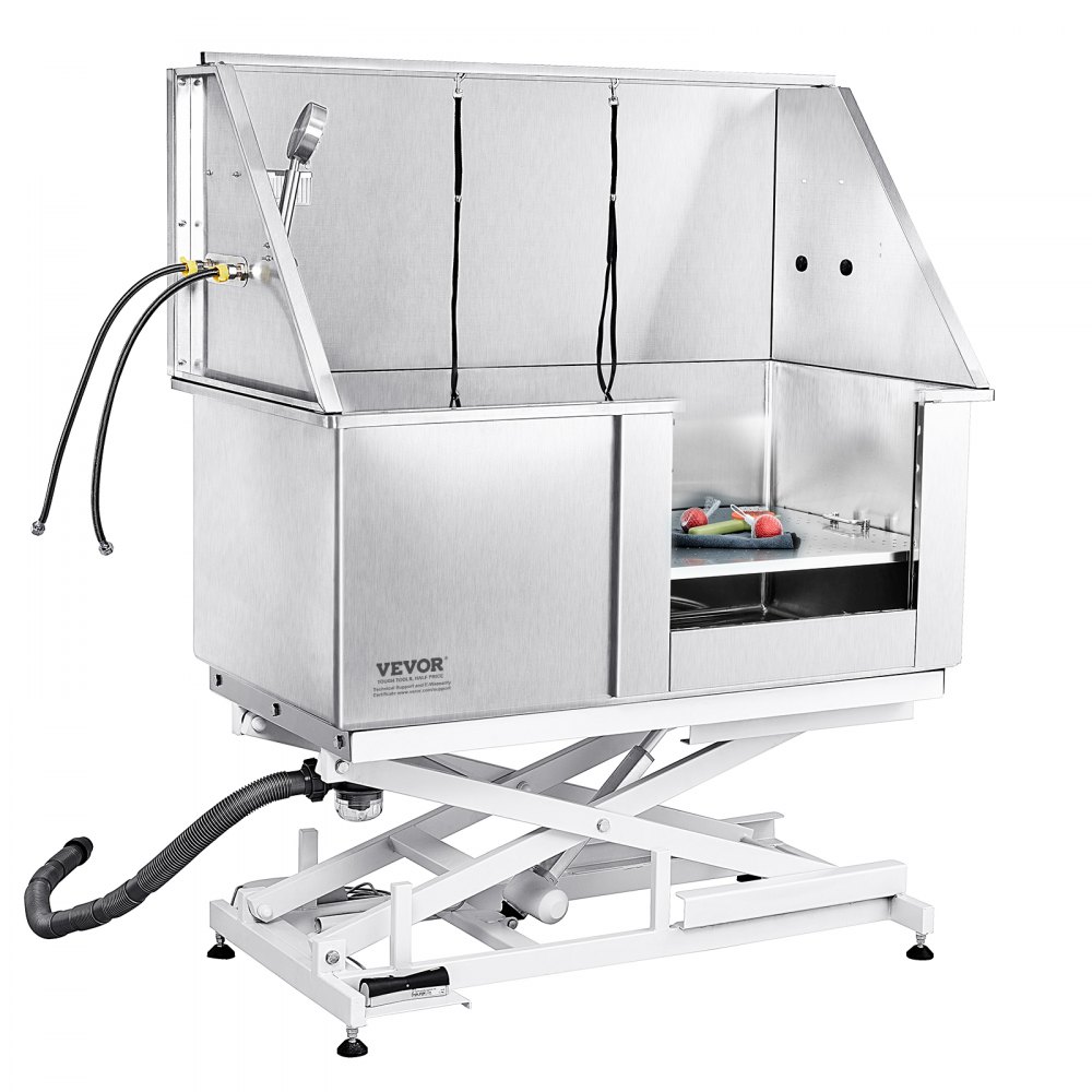 VEVOR Professional Dog Grooming Bath 127cm Stainless Steel Pet Bathtub Dog Wash Station max. 150kg Dogs Height Adjustable Dog Wash System Pet Grooming Bath with Right Door Dog Shower Wash Tub
