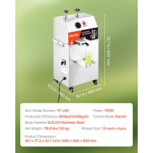 VEVOR Extractor Eléctrico de Zumo de Caña Exprimidor de Caña de Azúcar 750W 300kg/h Alto Rendimiento con 3 Rodillos Exprimidor de Cítricos de Entrada Grande para Extracción de Zumo Doméstico Comercial