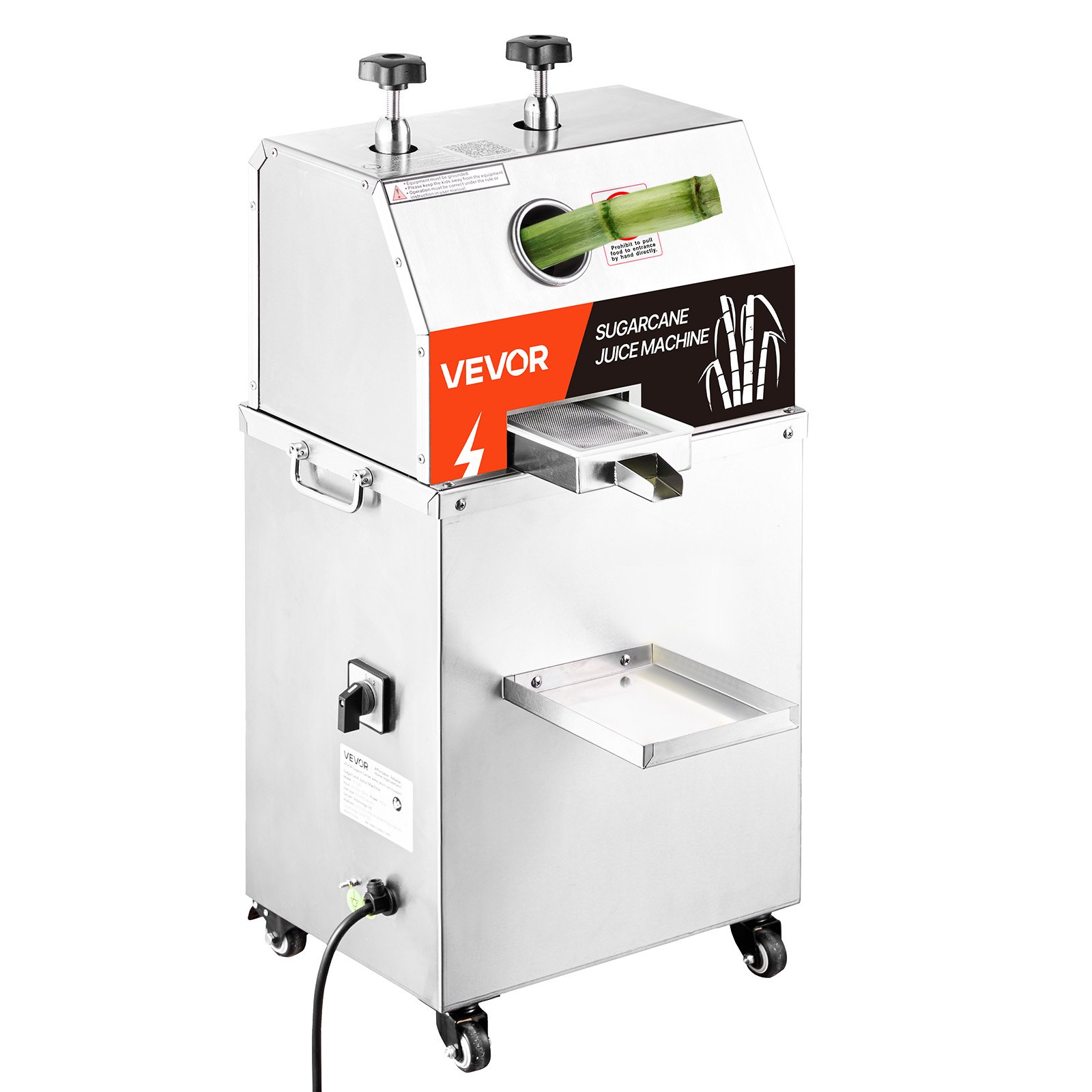 VEVOR Exprimidor Eléctrico de Caña de Azúcar 750W, Capacidad de Producción 300 KG/H, Prensador de Acero Inoxidable, Extractor con Ruedas, Puerto de 62 mm, para Uso Doméstico Comercial Restaurante