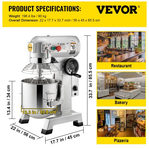 VEVOR Mezclador de Alimentos 30Qt Batidora Amasadora 1100W Robot de Cocina Mezcladora Amasadora 90 kg Velocidades Robot de Cocina Amasadora Automática Multifuncional Robot de Cocina Amasadora