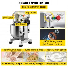 VEVOR Mezclador de Alimentos 30Qt Batidora Amasadora 1100W Robot de Cocina Mezcladora Amasadora 90 kg Velocidades Robot de Cocina Amasadora Automática Multifuncional Robot de Cocina Amasadora