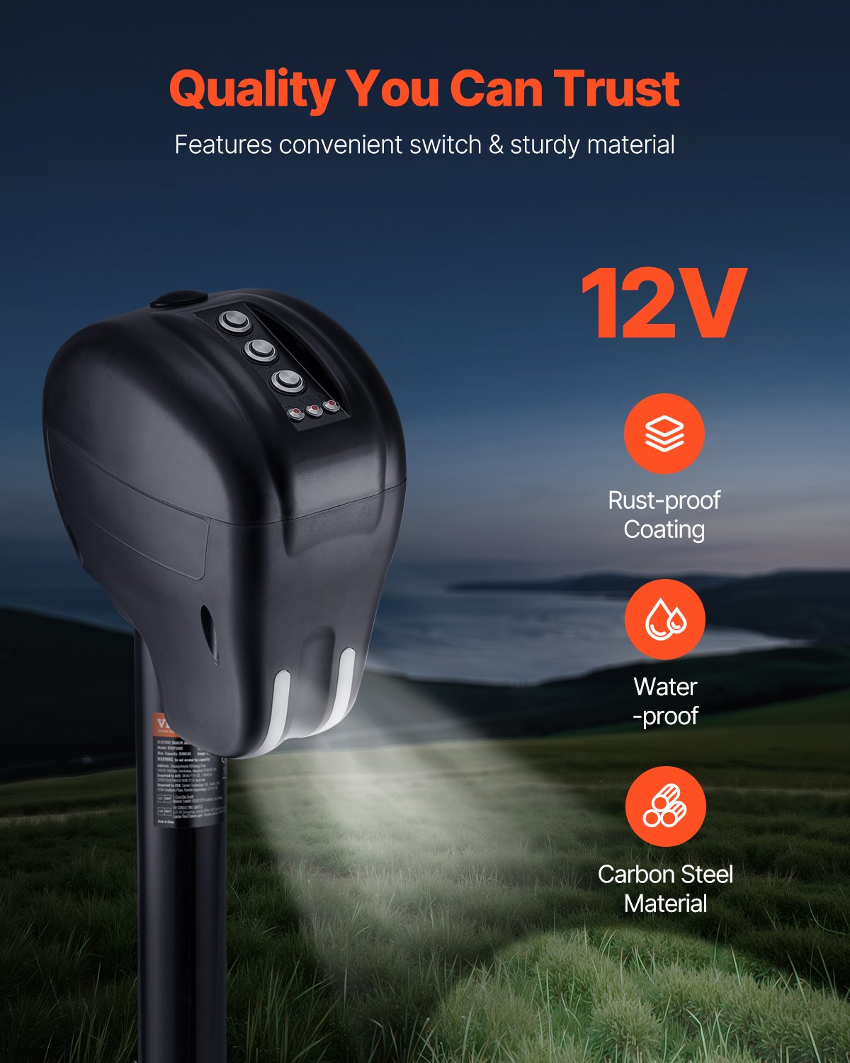 VEVOR Gato Eléctrico para Remolque con Conector de 2 vías, Función de Memoria, Manivela Manual y Cubierta Resistente a la Intemperie, Carga de 1588 kg Elevación de 240 - 760 mm, para Remolques