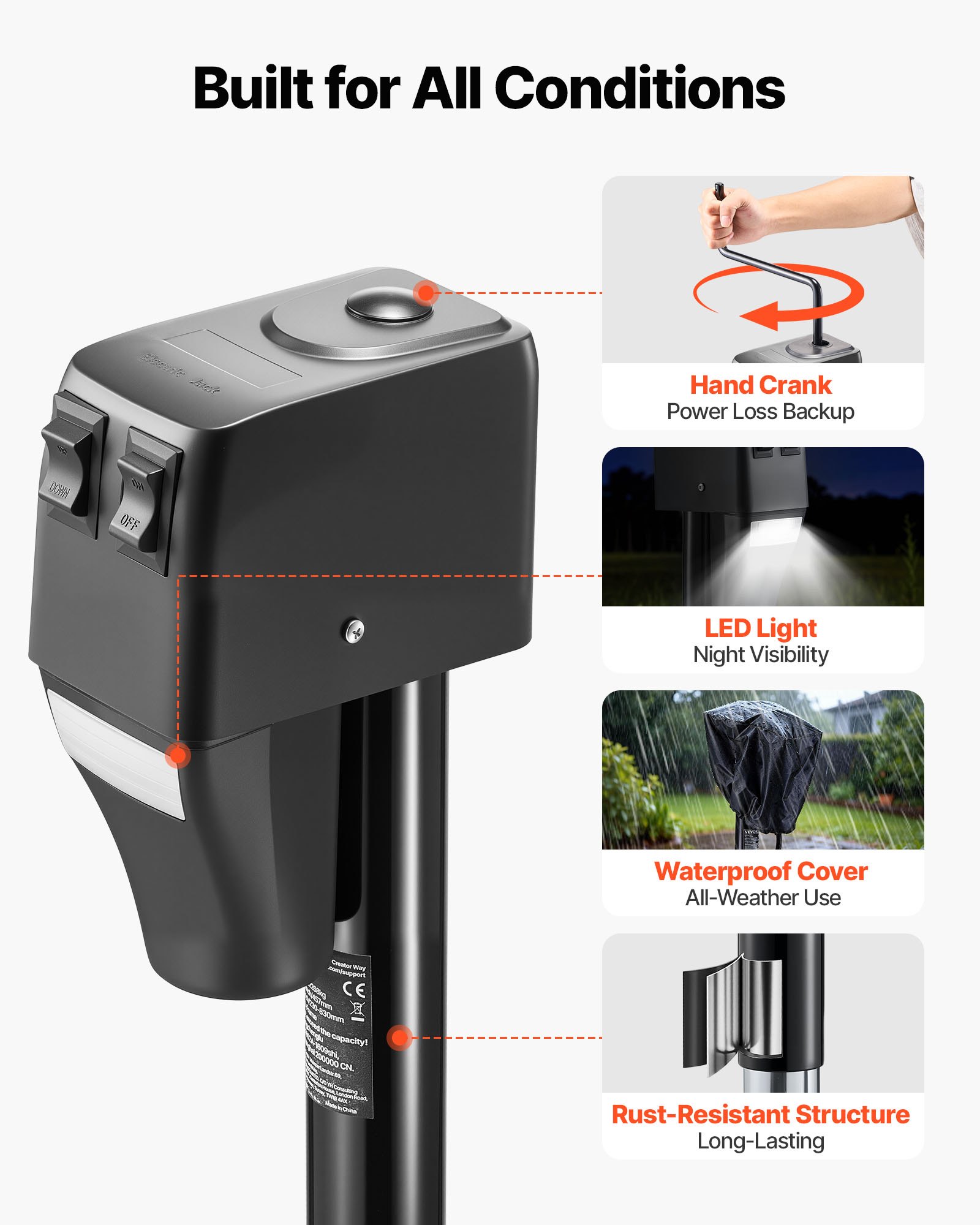 VEVOR Gato de Remolque Eléctrico Carga de 2268 kg, Motor de 12 V CC, Gato Eléctrico para Remolque con Cubierta Protectora y luz LED para Caravanas, Autocaravanas, Vehículos Recreativos, Negro