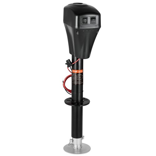 VEVOR Gato Eléctrico para Remolque con Conector de 2 Vías, Manivela Manual y Cubierta Resistente a la Intemperie, Carga de 2267 kg Elevación de 255 - 860 mm, para Remolques, Autocaravanas, Negro