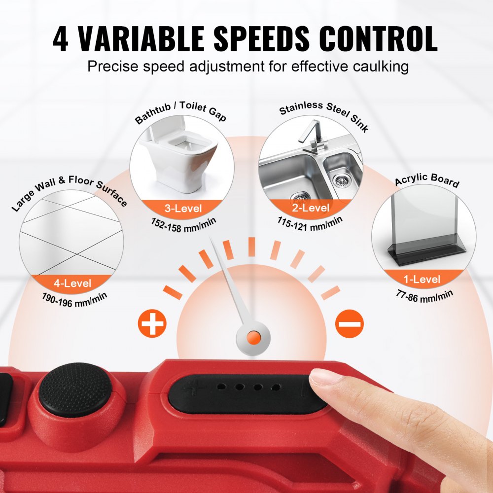 VEVOR Cordless Cartridge Gun, Silicone Gun (20V, for 600ml cartridges, up to 270kg, 4-speed adjustable, incl. battery and charger) Compatible with acrylic acid, adhesives