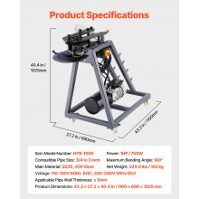 VEVOR Dobladora de Tubos Eléctrica 750 W con Cilindro Hidráulico de 6 L Negro