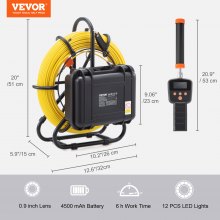 VEVOR Cámara De Inspección Cámara Endoscópica de Drenaje Pantalla de 9 con IP68 Impermeable Batería de 4500 mAh 12 Led Ajustable Cable 91,5 m Tarjeta