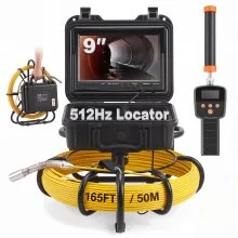 VEVOR Cámara Endoscópica de Drenaje Pantalla de 9" con IP68 Impermeable Batería de 4500 mAh 12 LED Ajustable Cable de 50m Tarjeta SD de 16GB para Tubería de Alcantarillado Drenaje de Plomería en Hogar