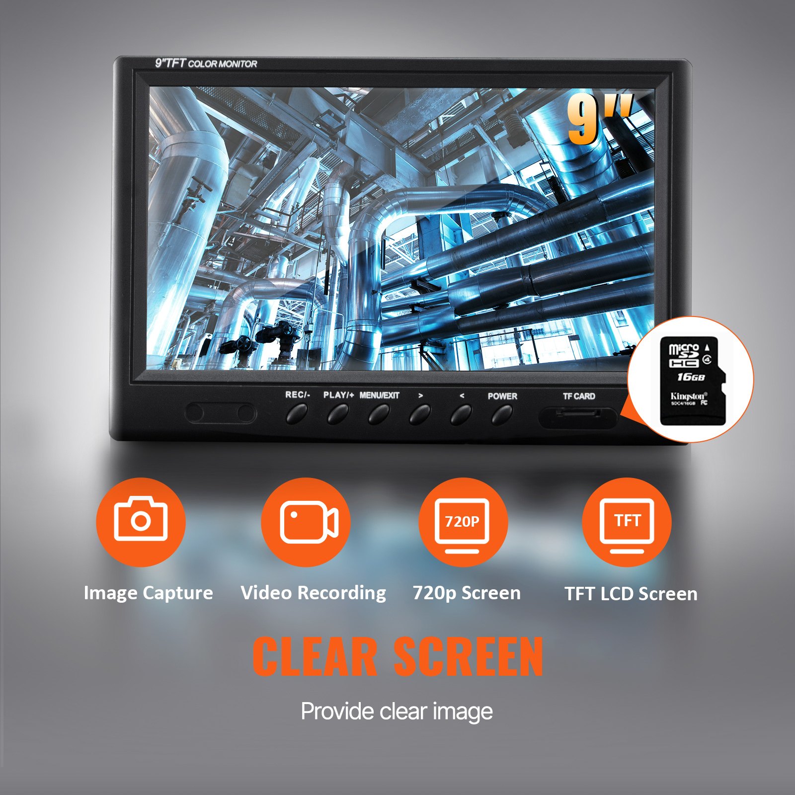 VEVOR Cámara Endoscópica de Drenaje Pantalla de 9" con IP68 Impermeable Batería de 4500 mAh 12 LED Ajustable Cable de 50m Tarjeta SD de 16GB para Tubería de Alcantarillado Drenaje de Plomería en Hogar