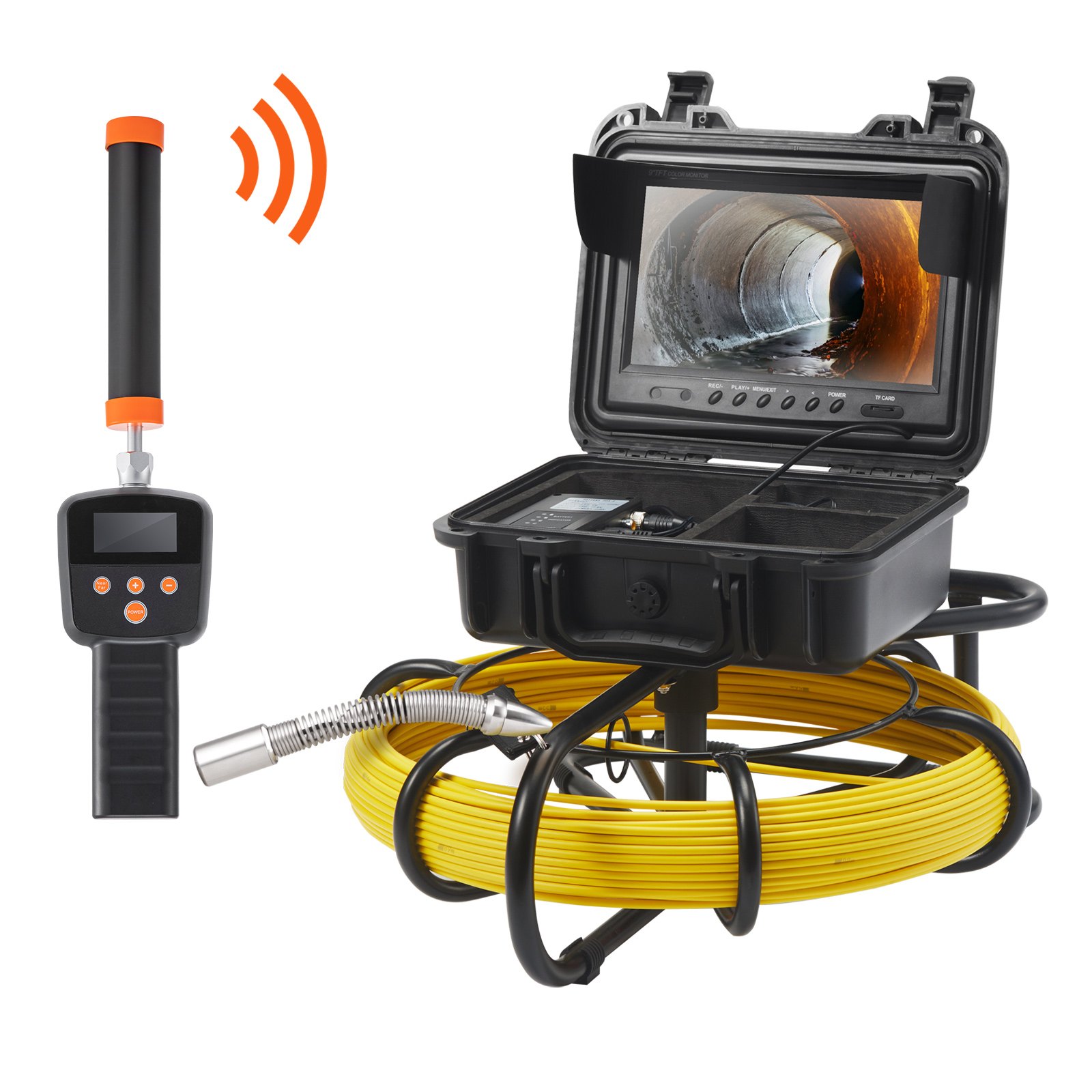 VEVOR Cámara Endoscópica de Drenaje Pantalla de 9" con IP68 Impermeable Batería de 4500 mAh 12 LED Ajustable Cable de 50m Tarjeta SD de 16GB para Tubería de Alcantarillado Drenaje de Plomería en Hogar