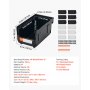 VEVOR Plastic Stackable Storage Bins, 37.7 x 21.5 x 18 cm (12 Pack), Plastic Containers for Organizing & Storage Bins for Garage, Small Parts, Office Supplies, Other Accessories, Black & Transparent