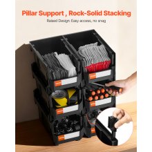 VEVOR Cajas Apilables, 377 x 215 x 180 mm, Cajas de Almacenamiento con Apertura Frontal, para Organizar y Guardar Piezas Pequeñas, Suministros de Oficina y Otros Accesorios, Color Negro, 6 uds