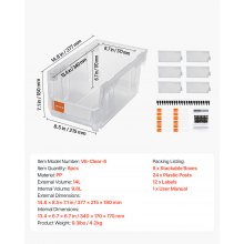 VEVOR Cajas Apilables, 377 x 215 x 180 mm, Cajas de Almacenamiento Transparentes para Organizar y Almacenar, para Armarios, Garajes, Piezas Pequeñas, Suministros de Oficina y Otros Accesorios