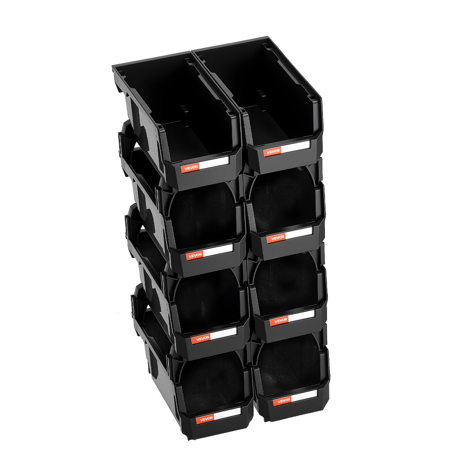 VEVOR Plastic Stackable Storage Bins, 27.6 x 14 x 13 cm (8 Pack), Plastic Containers for Organizing and Storage Bins for Closet, Garage, Small Parts, Office Supplies and Other Accessories, Black