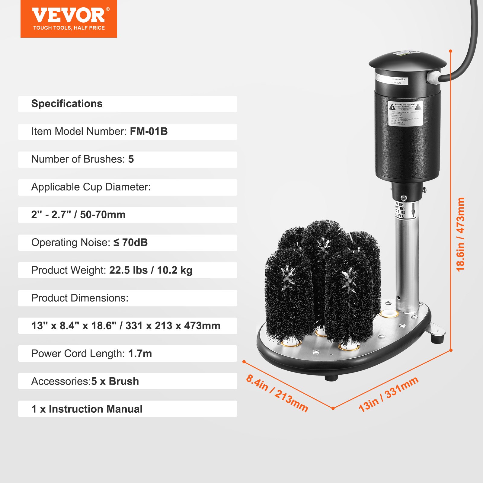 VEVOR Lavadora de Vasos Eléctrica Comercial Limpiador de Vasos con Barra de 5 Cepillos Máquina de Limpieza de Copas de Vino 1200 tazas/hora Lavadora para Copas de Champán para Bares Cafeterías