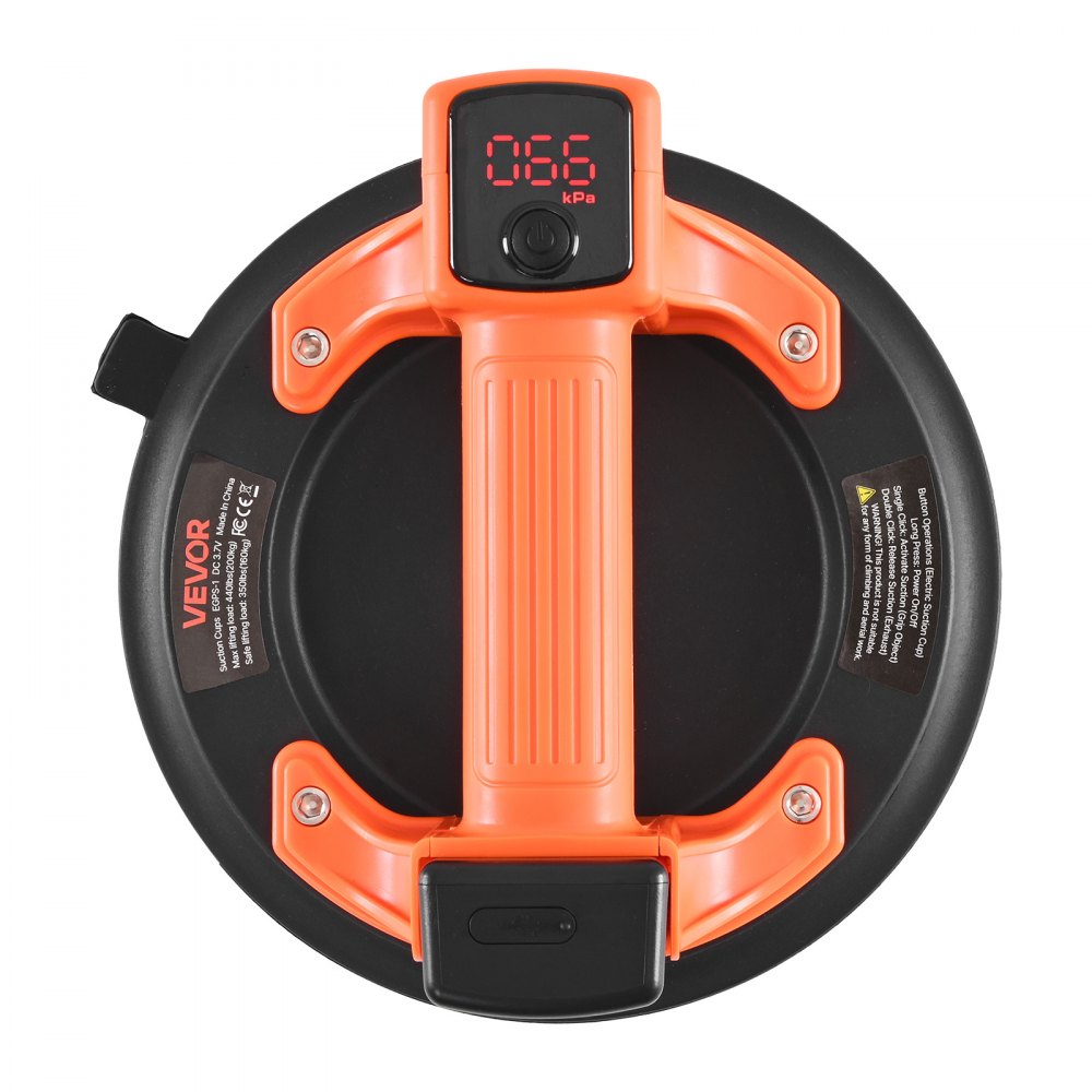 VEVOR Elevador de Succión Inalámbrico, Elevador de Vidrio por Vacío de 203 mm con Pantalla Digital para Potencia de Succión y Nivel de Batería, Capacidad 200 kg, para Levantar Azulejos, Granito