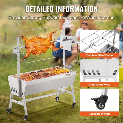Barbacoa Eléctrica De Acero Inoxidable Para Cochinillo – Asador Con Motor De 220 V, Altura Ajustable, Carga Hasta 30 Kg