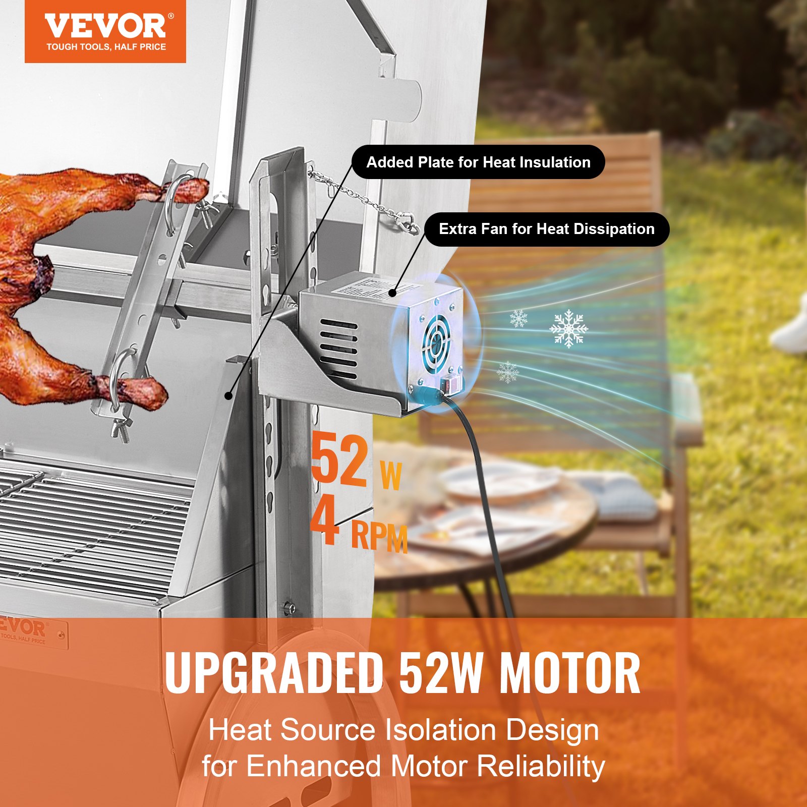 VEVOR Lamb Grill, Suckling Pig Grill, Spit Roast Grill, 90 kg BBQ Charcoal Spit Grill for Whole Pig, Lamb, Goat, 52W Electric Motor, Stainless Steel Rotisserie Roaster with Lockable Wheels