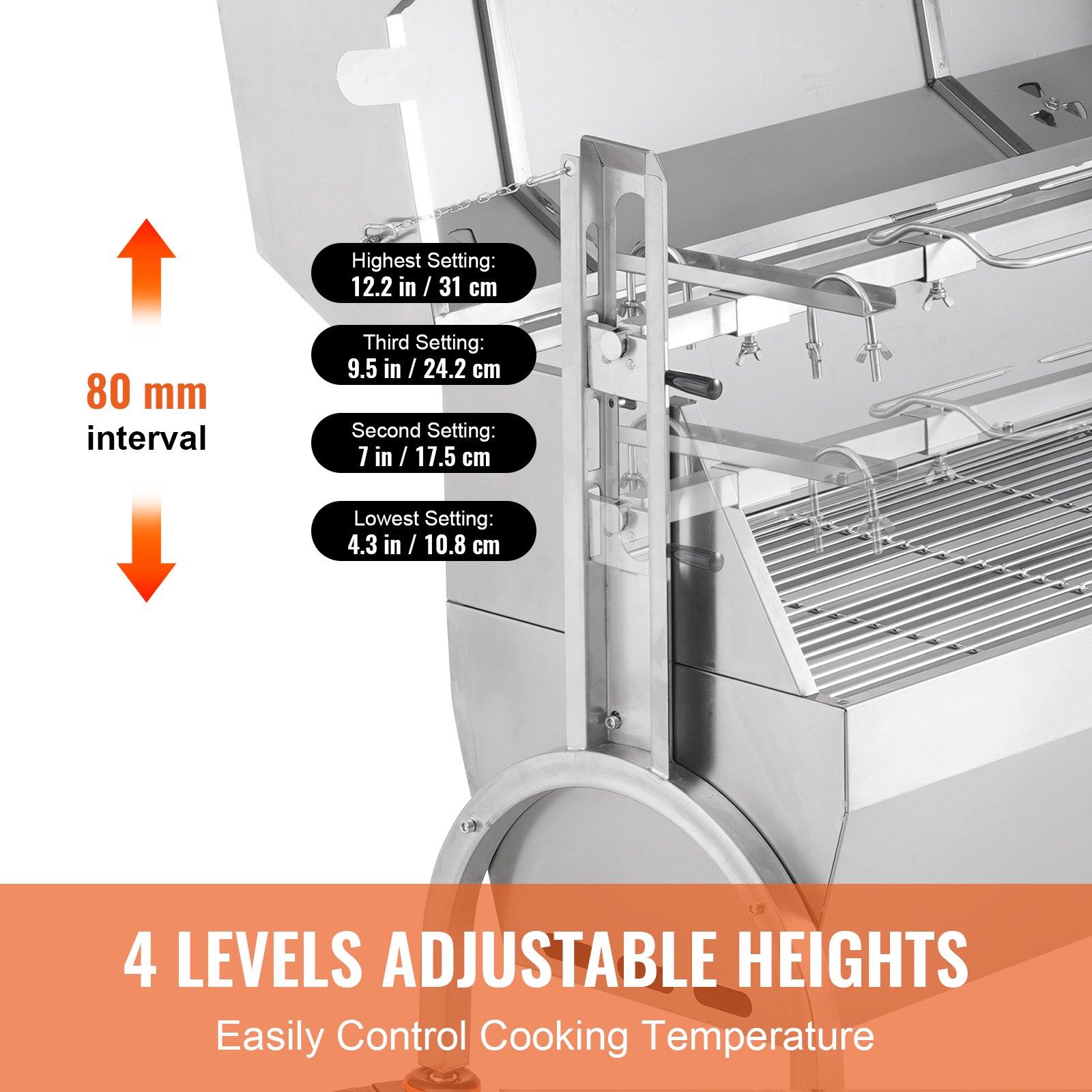 VEVOR Lamb Grill, Suckling Pig Grill, Spit Roast Grill, 90 kg BBQ Charcoal Spit Grill for Whole Pig, Lamb, Goat, 52W Electric Motor, Stainless Steel Rotisserie Roaster with Lockable Wheels