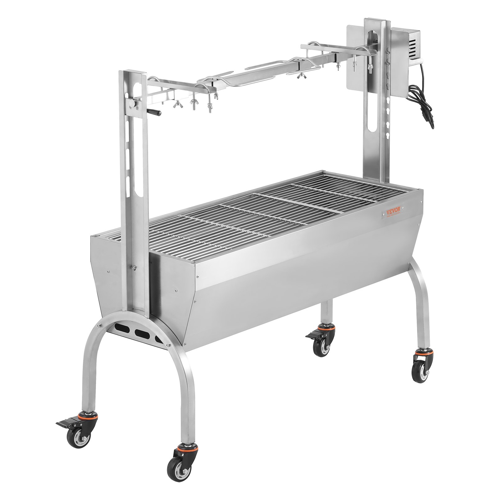 VEVOR Lamb Grill, Suckling Pig Grill, Spit Roast Grill, 90 kg Rollable BBQ Charcoal Spit Grill for Pork, Lamb, Goat, Electric 52 W, Stainless Steel Rotisserie Roaster with Windshield, 1185 mm