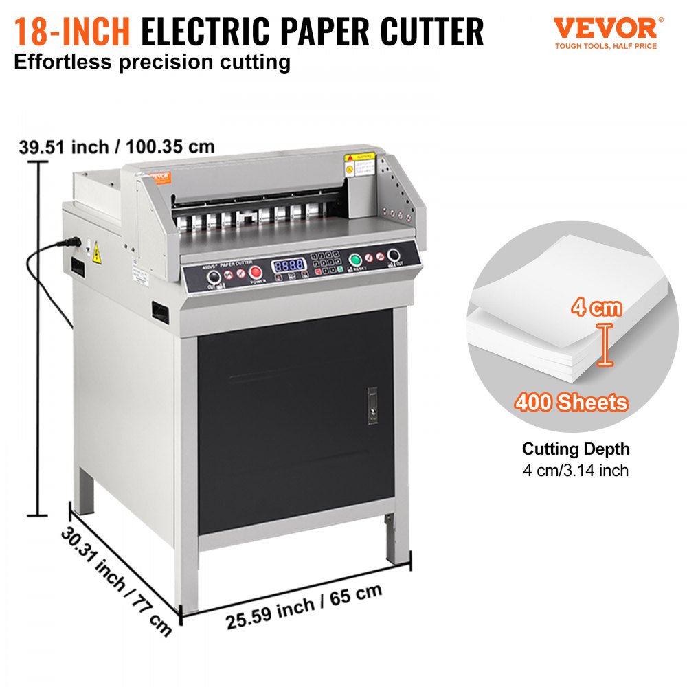 VEVOR Cortadora de Papel Eléctrica Máximo 450 mm Redondeadora de Esquinas Eléctrica Espesor de Corte 40 mm con Panel LCD Inteligente Posicionamiento por Luz Infrarroja para Etiquetas, Oficina