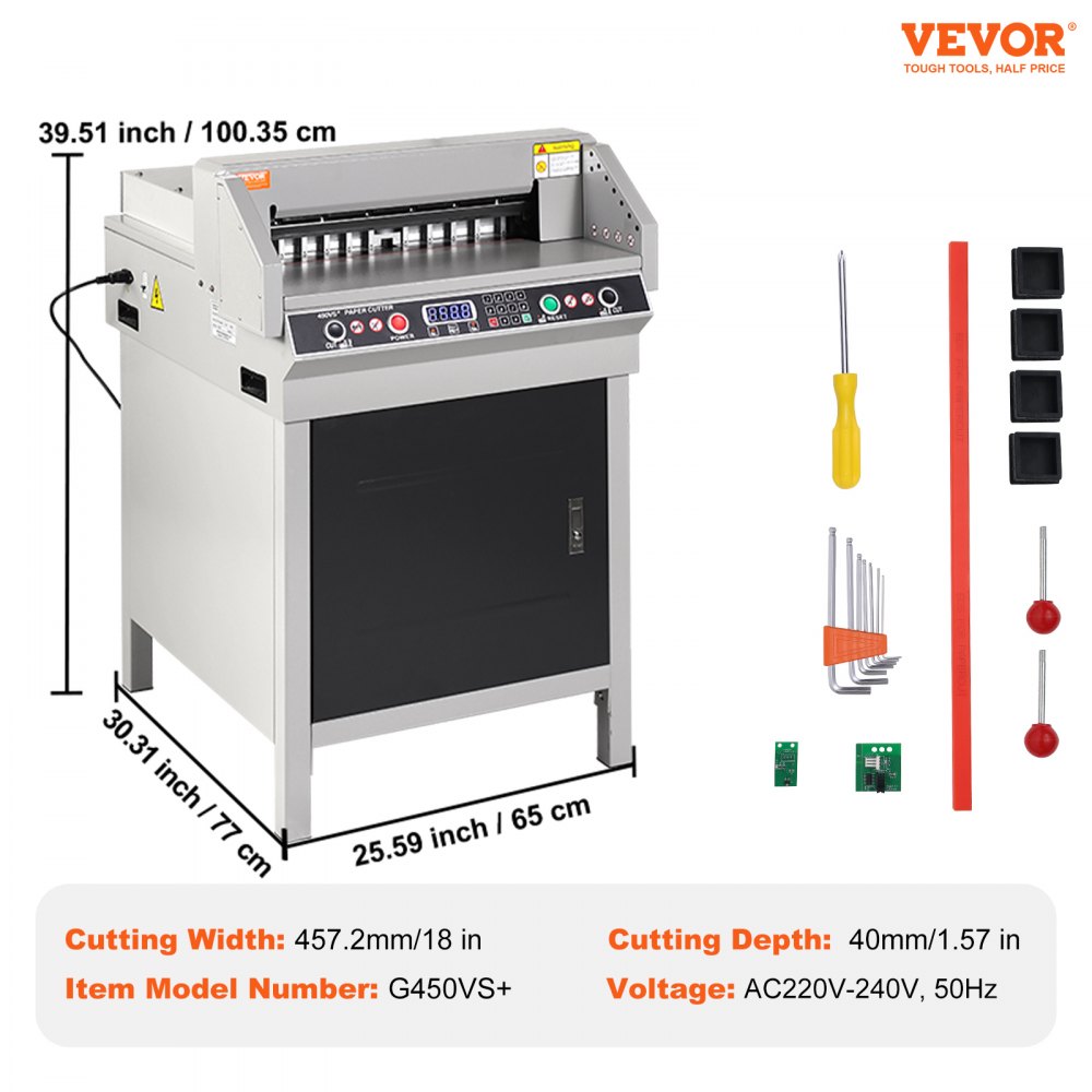VEVOR Cortadora de Papel Eléctrica Máximo 450 mm Redondeadora de Esquinas Eléctrica Espesor de Corte 40 mm con Panel LCD Inteligente Posicionamiento por Luz Infrarroja para Etiquetas, Oficina