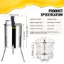 VEVOR Extractor de Miel Eléctrico 4/8 Marcos Centrífuga Separador de Miel 140 W de Acero Inoxidable con Tapa Adecuado para Nido de Abejas Tamaño Profundo 48 x 23 cm Mediano 48 x 16 cm Altura Ajustable