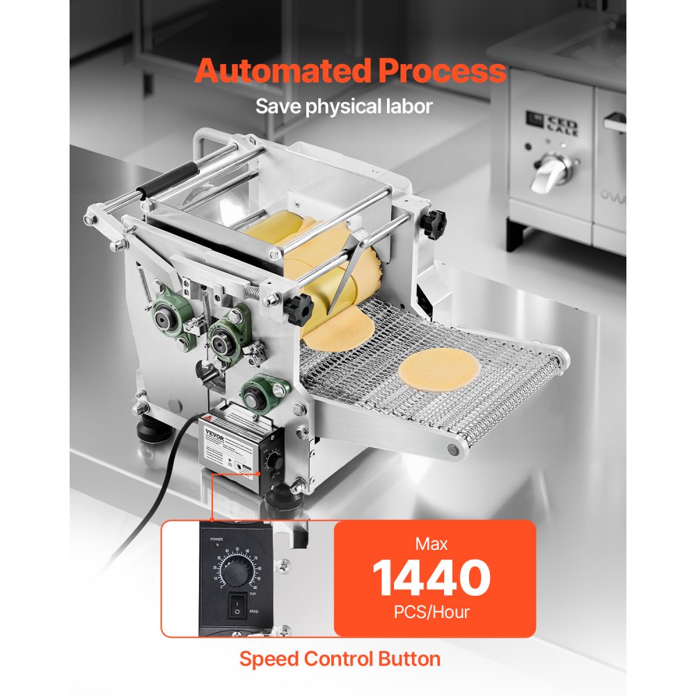 VEVOR Máquina Eléctrica para Hacer Tortillas de Maíz con Revestimiento Antiadherente y Dos Moldes, Adecuada para Productos como Sopas, Pita, Tortillas y Pizza, Chapatti, 710 x 490 x 450 mm