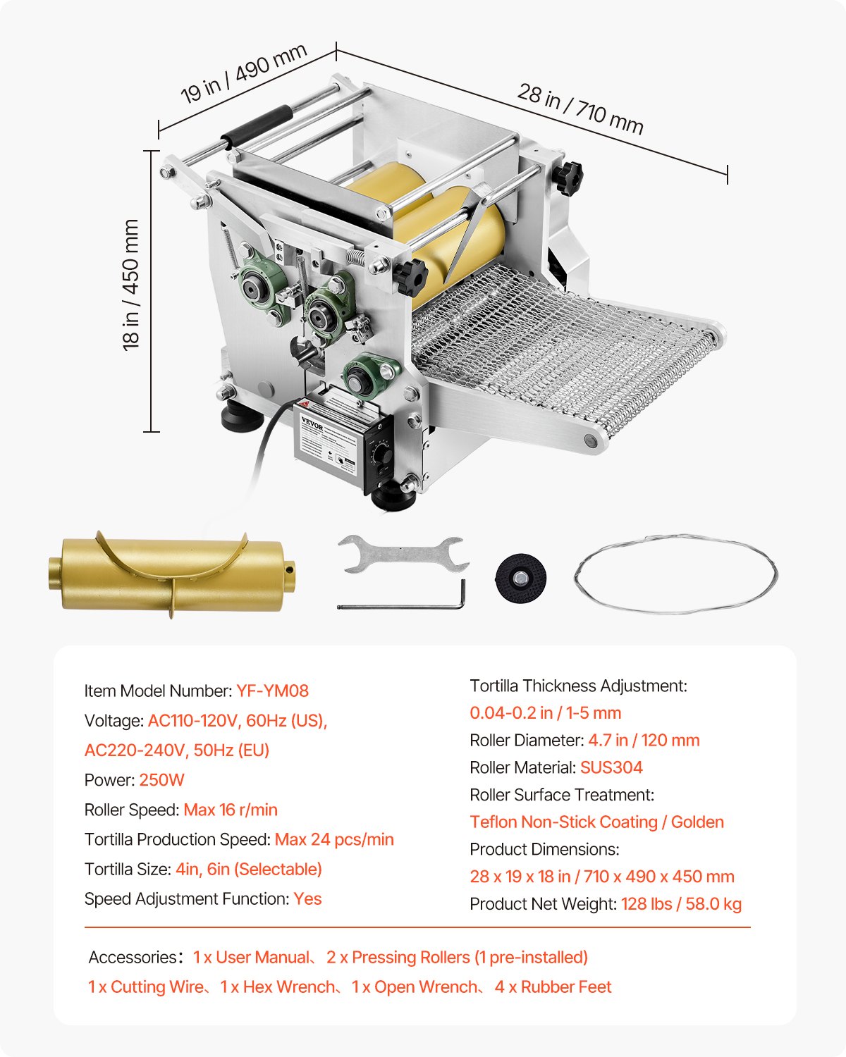 VEVOR Electric Tortilla Maker, Automatic Machine for Making Corn Tortillas with Non-Stick Coating & Two Molds (4 + 6 inch), for Making Sopes Roti Pita Tortilla