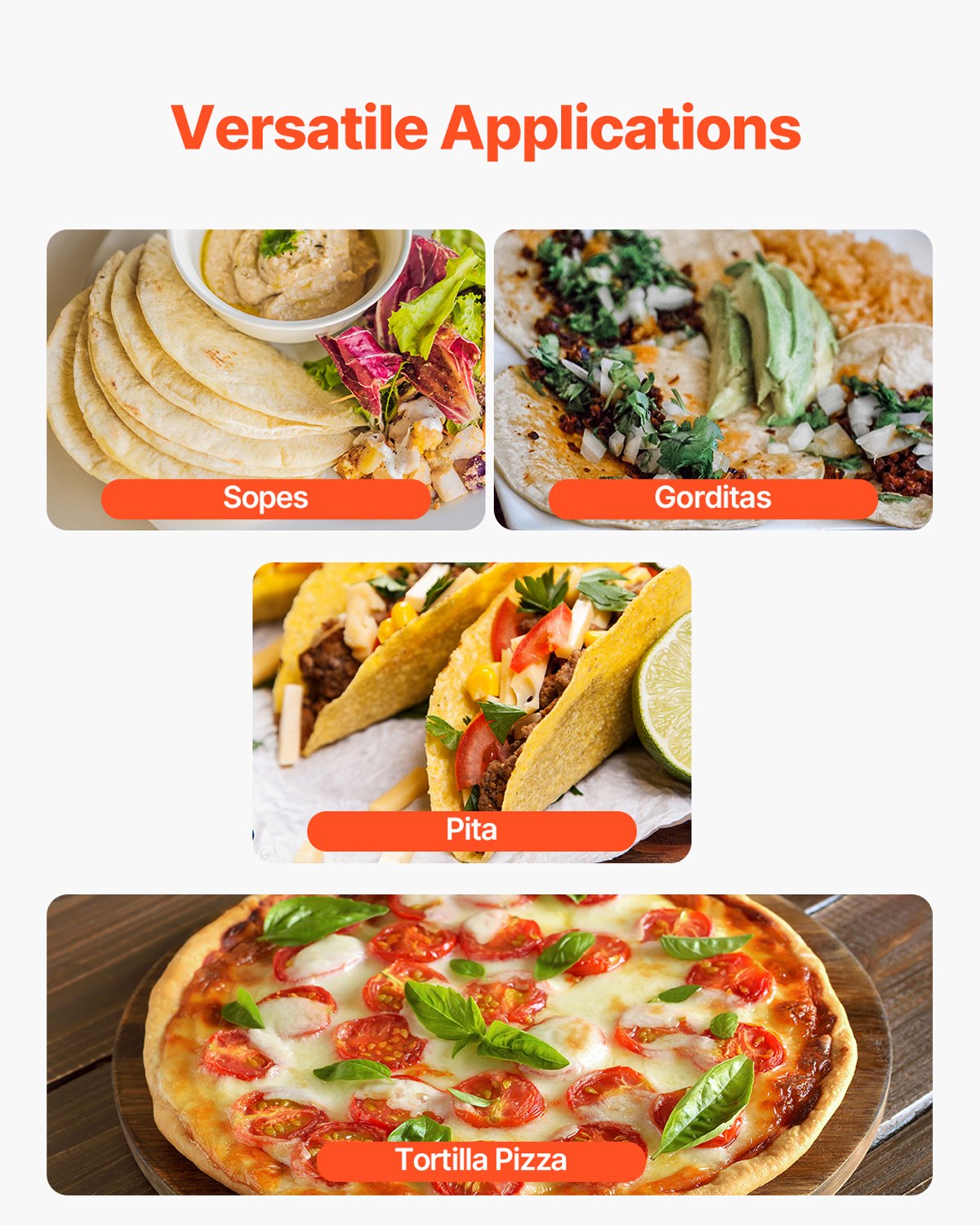VEVOR Máquina Eléctrica para Hacer Tortillas de Maíz con Revestimiento Antiadherente y Dos Moldes, Adecuada para Productos como Sopas, Pita, Tortillas y Pizza, Chapatti, 710 x 490 x 450 mm