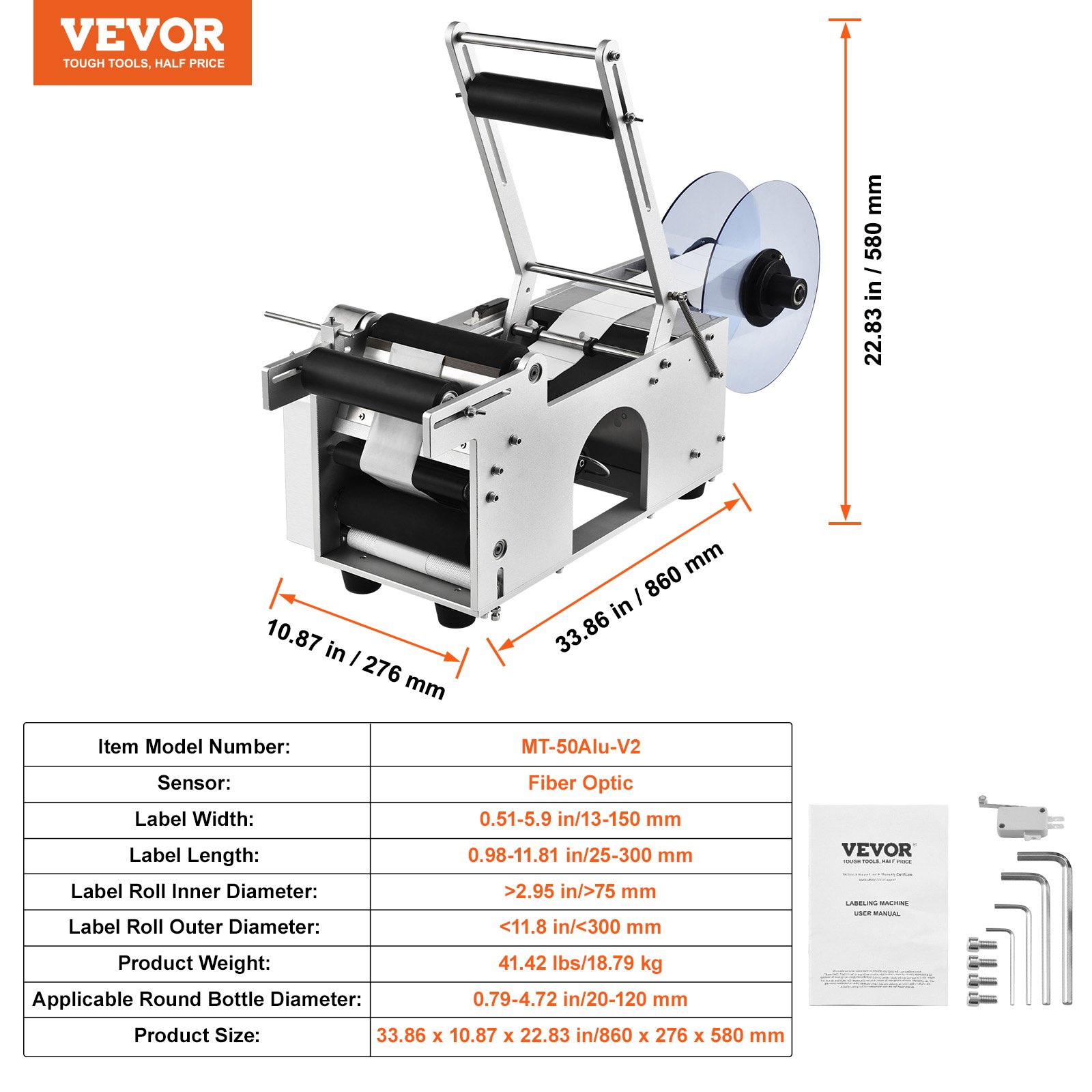 VEVOR Máquina etiquetadora semiautomática Máquina etiquetadora de 20 a 50 etiquetas por minuto, anchos de etiquetas de 13 a 150 mm, longitudes de etiquetas de 25 a 300 mm Etiquetas de precios