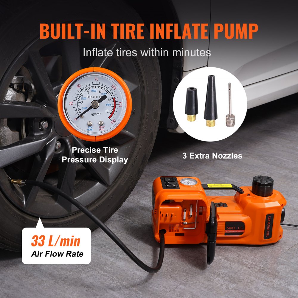 Gato eléctrico para coche VEVOR, 5 toneladas/11023 libras, gato hidráulico para coche, gato portátil para coche con bomba inflable incorporada y luz LED, gato para coche para SUV, MPV, sedán, camión, cambio de neumáticos, reparación de garaje