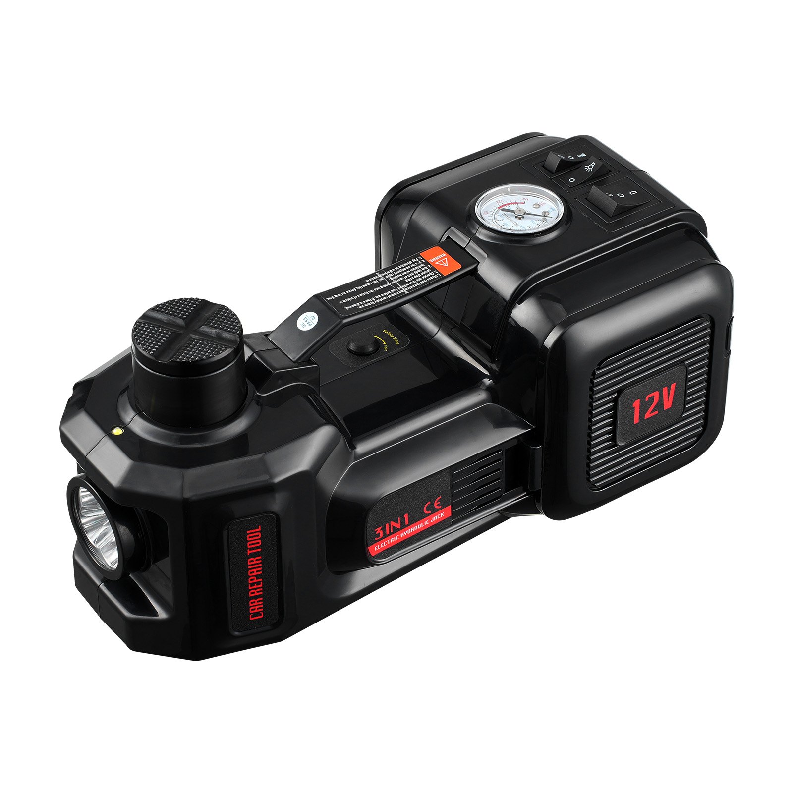 VEVOR Gato Eléctrico Portátil para Automóvil, 5 Toneladas, Gato de Tijera Eléctrico con Inflador Incorporado, 12 V con Llave de Impacto Eléctrica y Luz LED, para Sedán, SUV, Camión, 315 x 155 x 155 mm