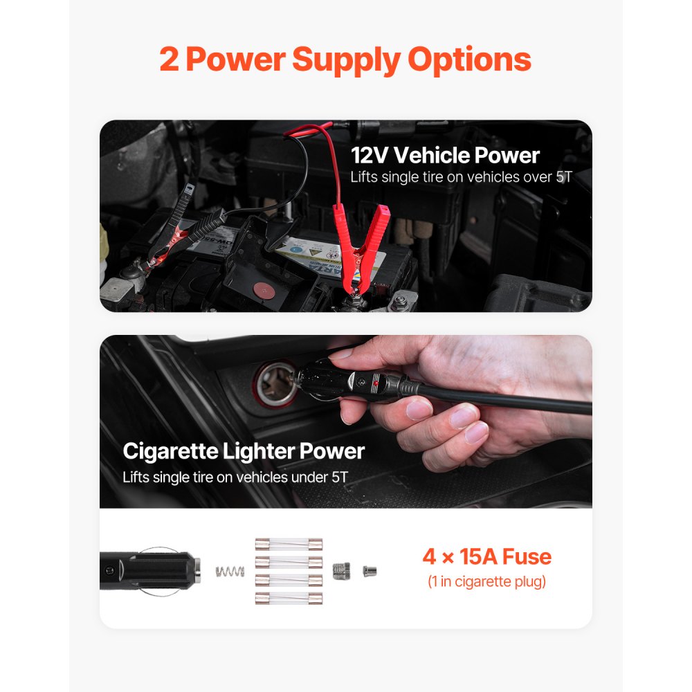 VEVOR Gato Eléctrico para Automóvil, 5 Toneladas, con Inflador Incorporado, Reemplazo de Neumáticos Ajustable de 12 V con Martillo Seguro y Luz LED, para Sedán, SUV, Camión, 390 x 301 x 186 mm